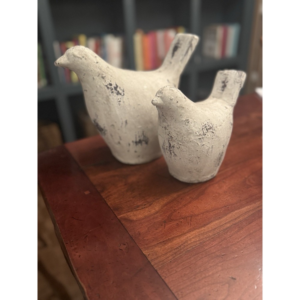 Antique Earthenware Rustic Heavy Clay Decorative Set of Artistic Bird Figurines